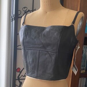 Elegant Black real Leather Crop Top